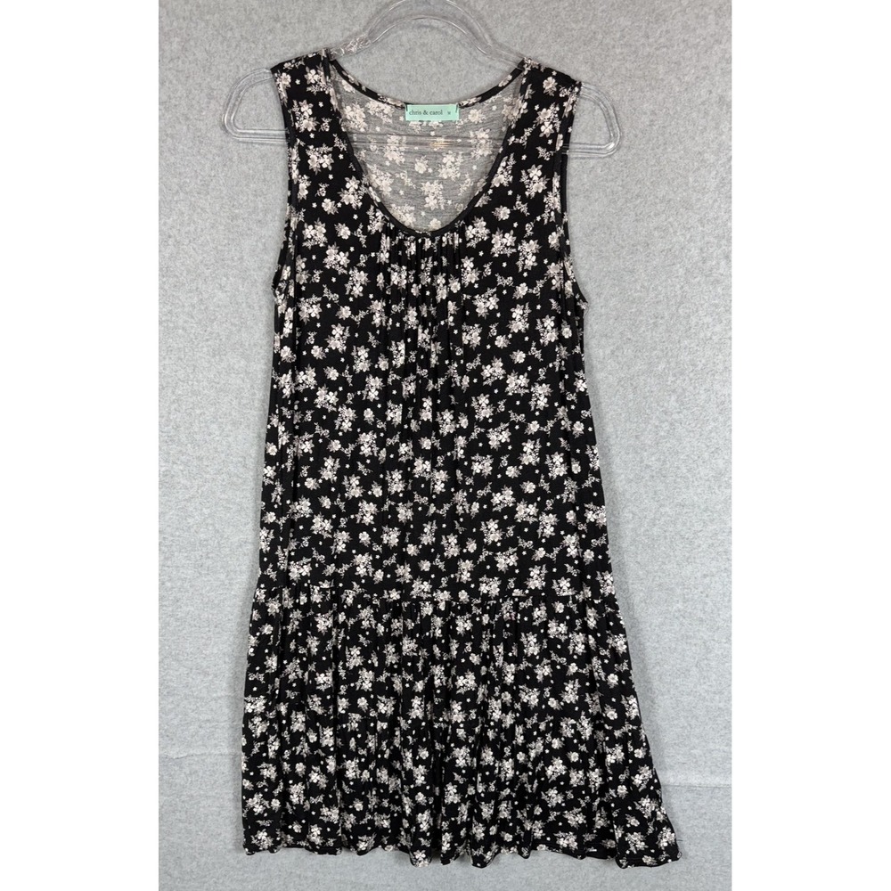 Chris & Carol Dress Womens Medium Black White Floral Sleeveless Tiered Boho USA